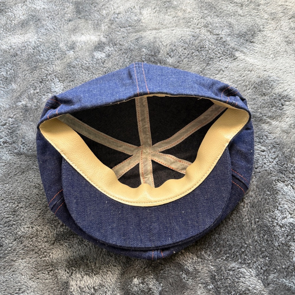 Vintage BEE Made in USA Denim Applejack Newsboy Hat Size 7 1/8 Blue Gatsby Cap